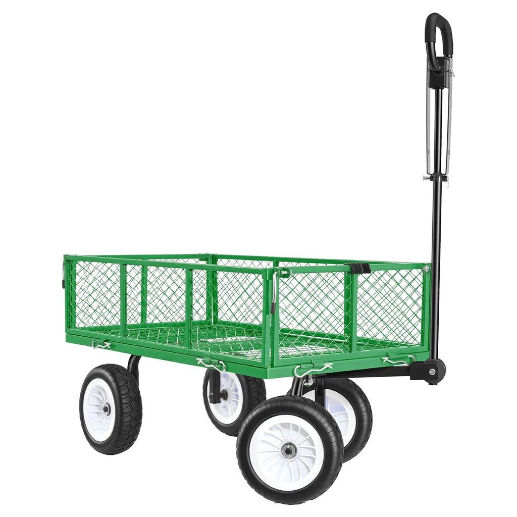 Garden Cart, 408.2 kg, Heavy Duty Steel Yard and Garden Utility Wagon with 10-Inch Tires, Outdoor Gardening Stool with Adjustable Handle, Detachable