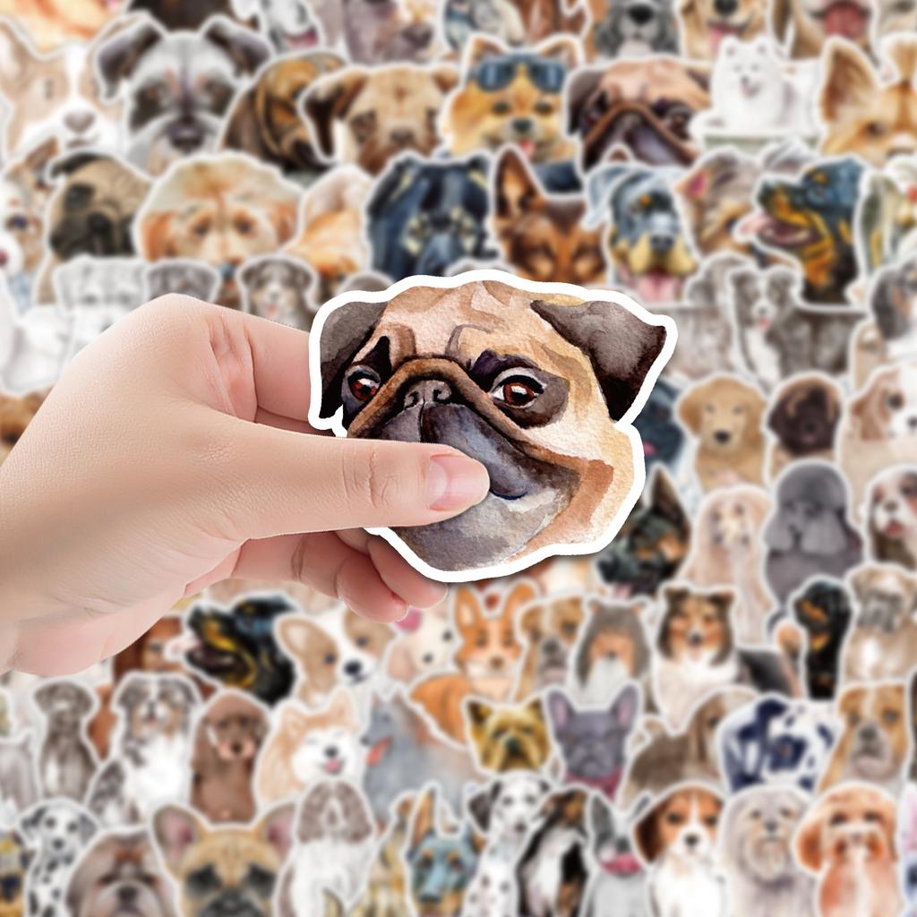 100 Watercolor Cartoon Dog Doodle Stickers Car Suitcase Skateboard Decoration Stickers Waterproof Creative Cartoon Stickers