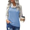 Women's Fashion Striped High Neck Color Blocking Women's Long Sleeve T-Shirt Top