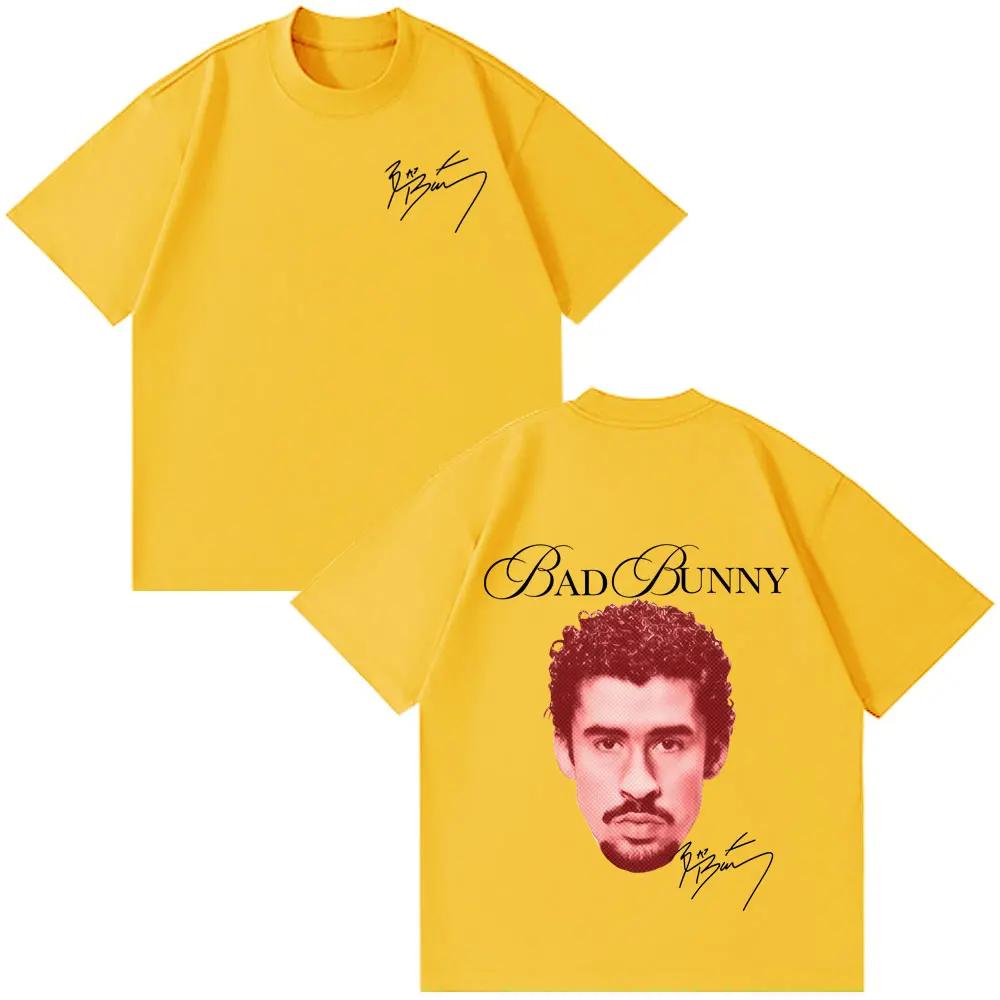 Sänger Bad Bunny Vintage Print T-Shirt Herren Damen Mode Lässige T-Shirts Kurzarm Locker Baumwolle Übergroße T-Shirts Streetwear