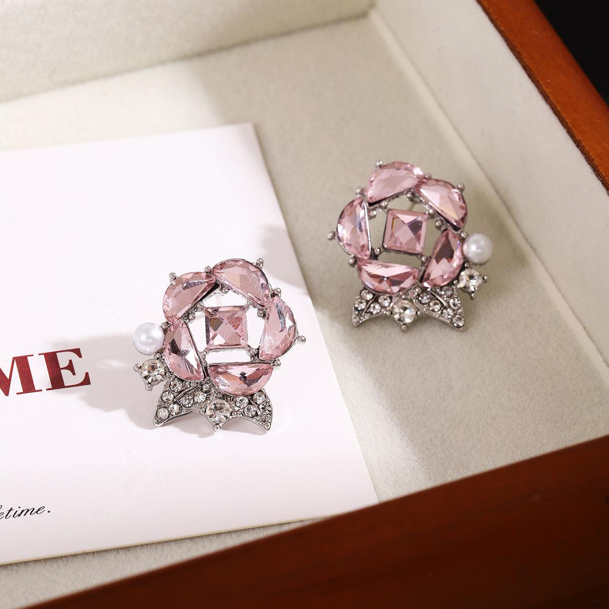 Сладкие Серьги-Гвоздики Розовые Розы в Стиле Легкой Роскоши, Простой Дизайн, Изысканные Серьги с Жемчугом и Бриллиантами