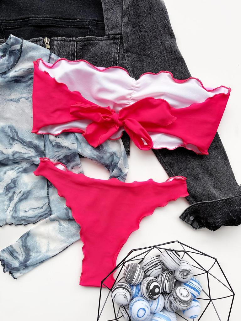 Women's Sexy Colorblock Wrapped Bikini Swimsuit Set