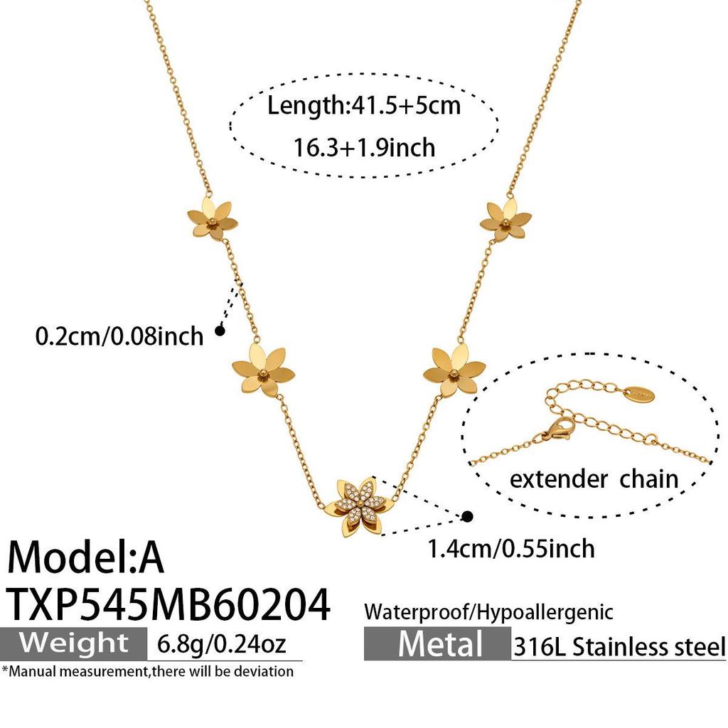 European American Fashion Zirconia Flower Heart Pendant Necklace, Bracelet, Earrings, Ring, and Bangle Set