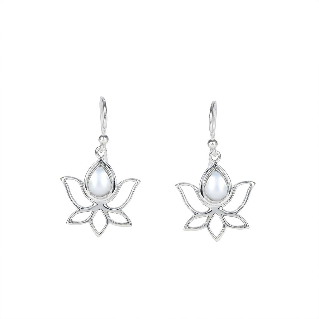 Garnet Flower Earrings: Sterling Silver Dangle Earrings