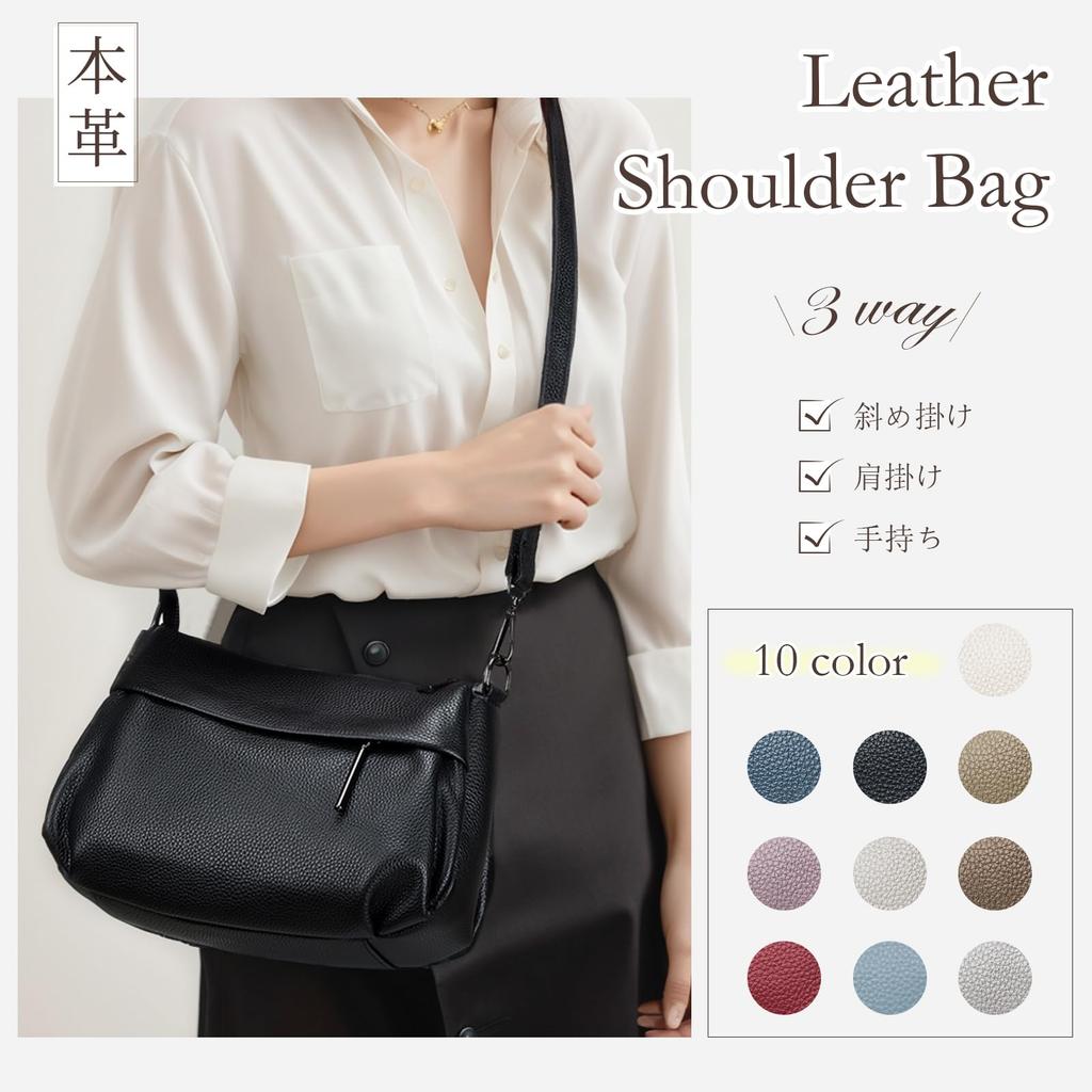 Genuine Leather Shoulder Bag for Crossbody With Zipper Large Commuting [MFFOR] Women, 2-way, Bag, Handbag, Crossbody, Shoulder, Handbag, Pocket,