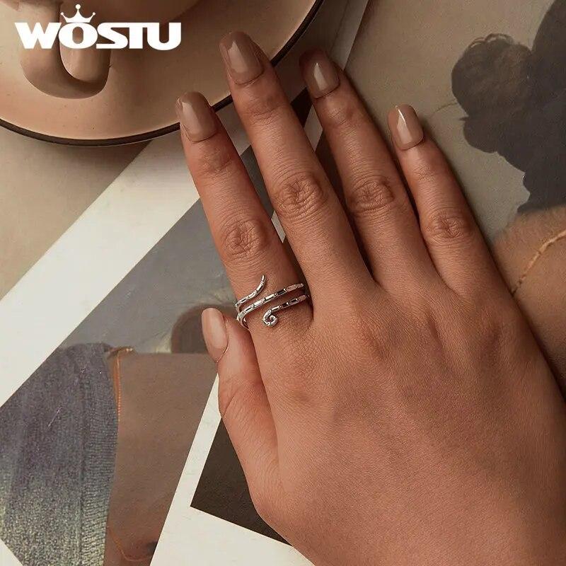 WOSTU 925 Sterling Silver Octopus Ring Plated White Gold Adjustable Ring For Women Ocean Dating Daily Parties Fine Jewelry Gifts