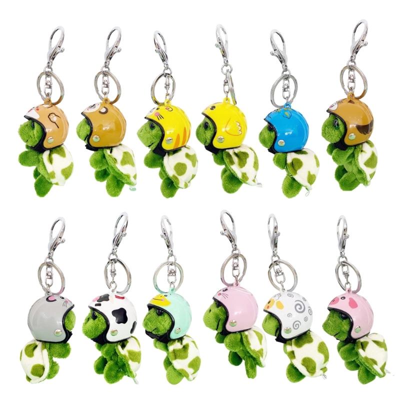 Fashion Lovely Plush Helmet Turtle Keyholder Cute Animal Keychain Bag Charm Pendant Toy Car Keyring Jewelry Party Gift