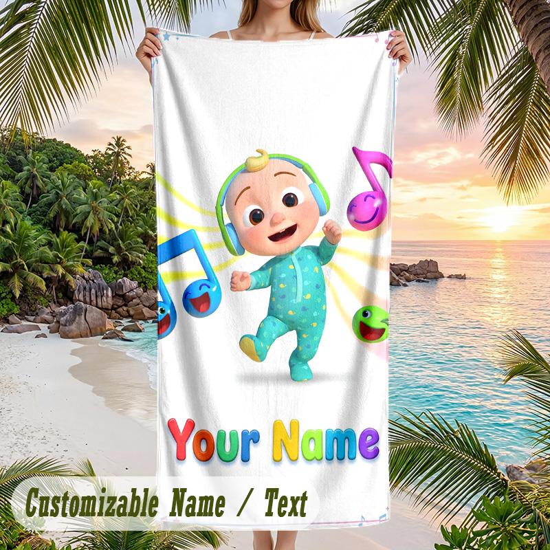 Serviette de plage Cocomelon, Texte personnalisé, Serviette douce à séchage rapide, grande, pour piscine, voyage