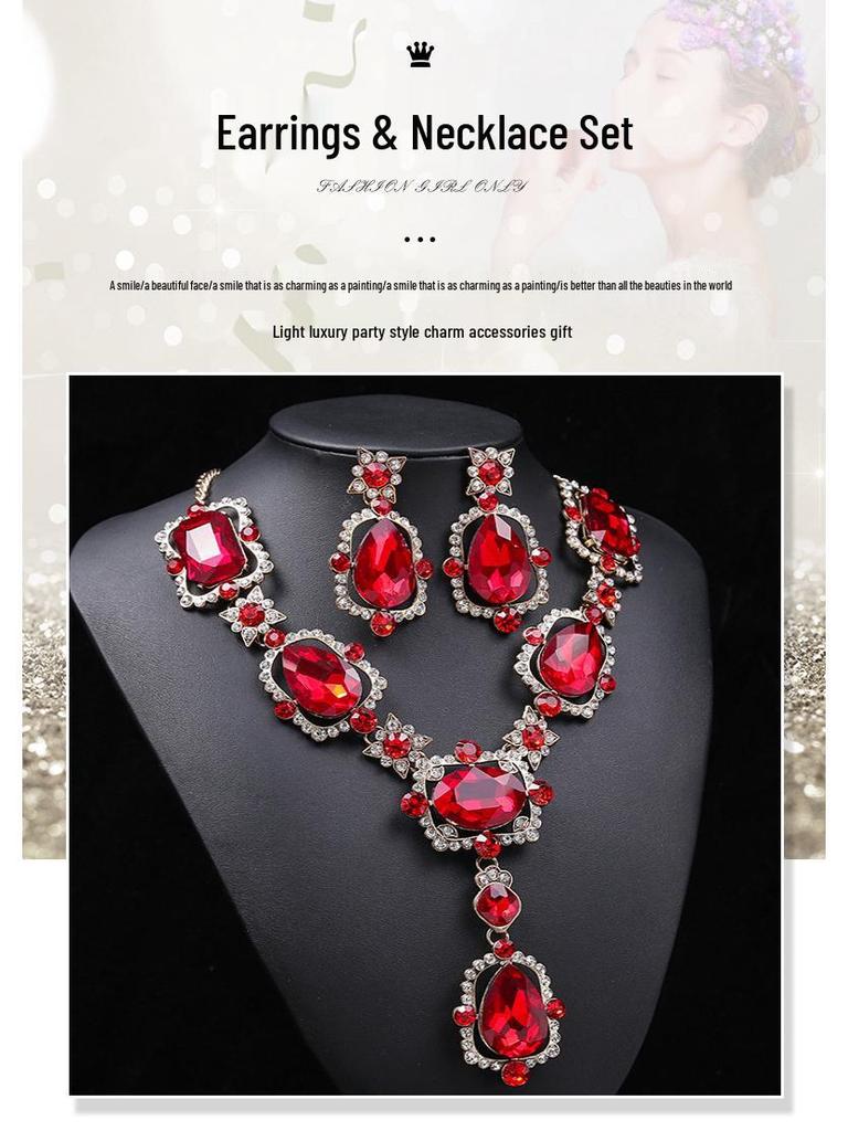 Retro Übertriebenes Halskettenset: Große Edelstein-Schlüsselbeinketten für Damen