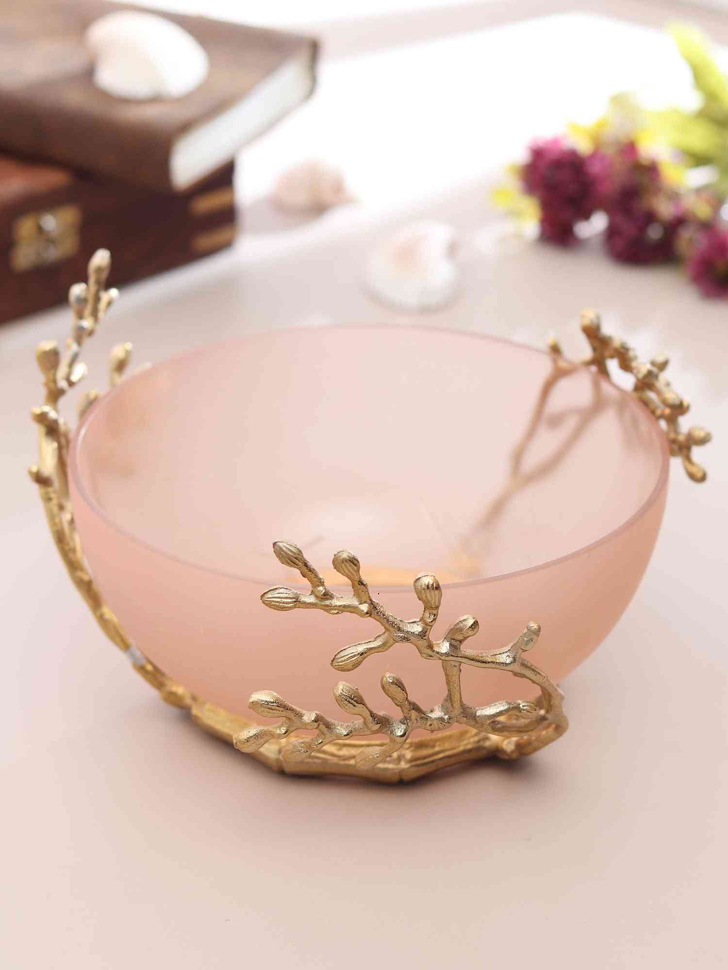 Vincent Glass Bowl in Peach & Gold | 21 x 21 x 13 cm 21 x 21 x 13 cm розовый