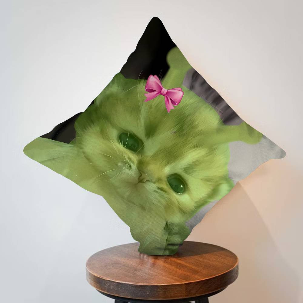 Cute Green Alien Cat Cushion Cover Pillow Cover Decor Pillowcase Printed Cushion Case for Couch