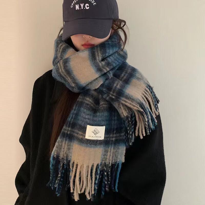

Women s Korean Style Faux Cashmere Plaid Scarf Shawl