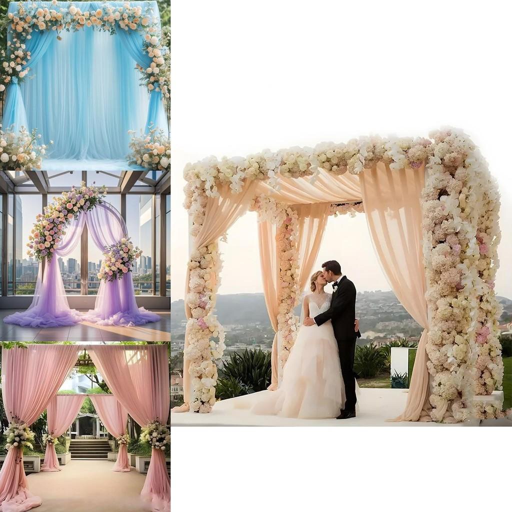 Outdoor Wedding Decor Fabric Bridal Arch Backdrop With Polyester Tulle For Party Event