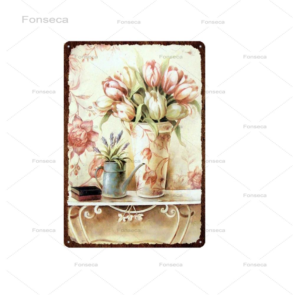 Vintage Flowers Metal Sign Garden Floral Retro Tin Plaques Home Decoration Wall Art Iron Painting 20X30Cm