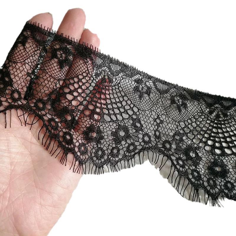 High-Quality 10cm Wide Black & White Eyelash Lace Trim for Skirts, Clothing, & Wedding Dresses