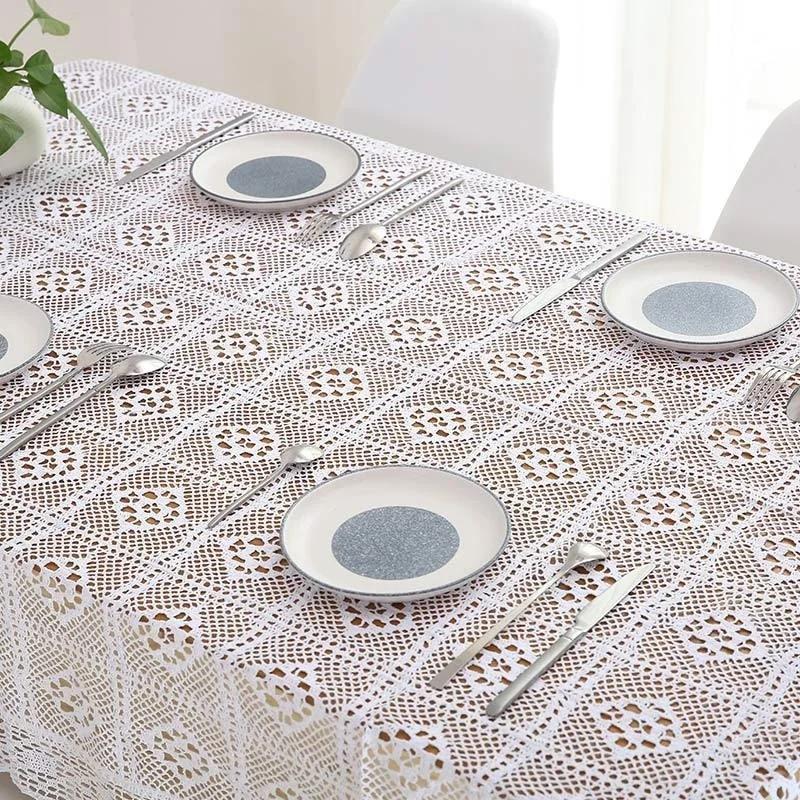 Elegant White Lace Table Cloth Wedding Decor Translucent Table Cover Embroidered Tablecloth Tea Tabl