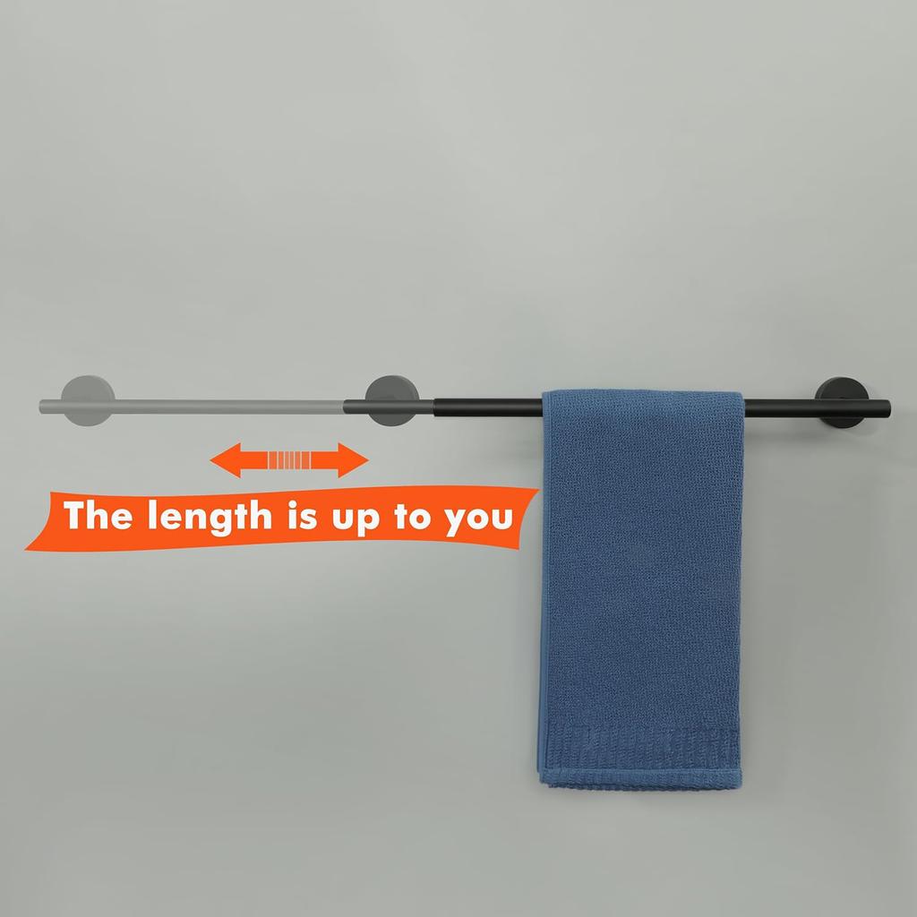 Verstellbare Mattschwarze Badetuchstangen Edelstahl Einzelhandtuchhalter Wandmontierte Handtuchstange Halter für Badezimmer Waschraum