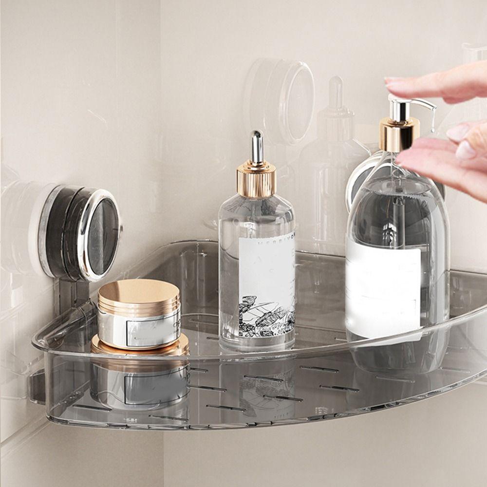 

Hollow Suction Shower Basket Plastic Corner Storage Rack Practical Shower Organizer for Home бежевый