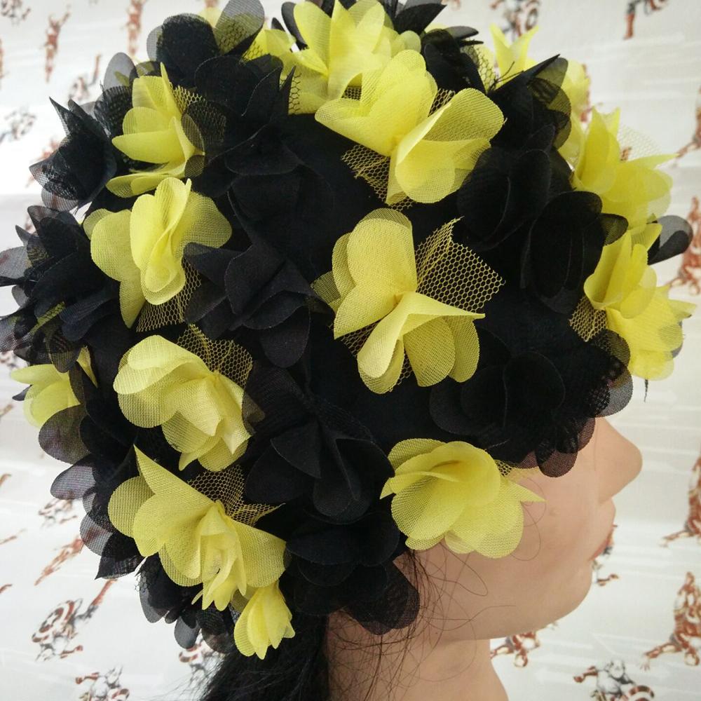 Damen 3D Blumen Design Badekappe Wasserdicht Elastisch Weich Bade Duschhaube für Damen Tauchen Schwimmen Strandkappe Badezimmerzubehör