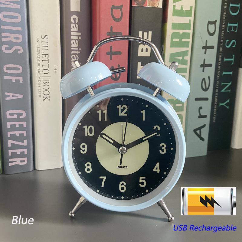 Silent Non-Ticking Analog Quartz 4 Inches Battery Operated Twin Bell Loud Alarm Clock with Backlight for