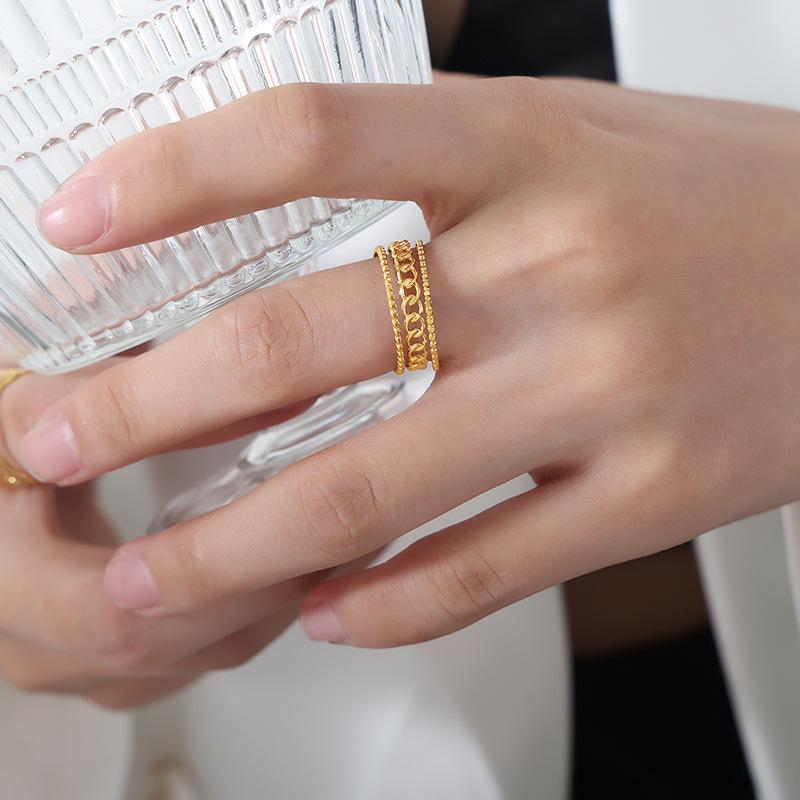 European & American Luxury Titanium Gold-Plated White Mother-of-Pearl Open Ring for Women
