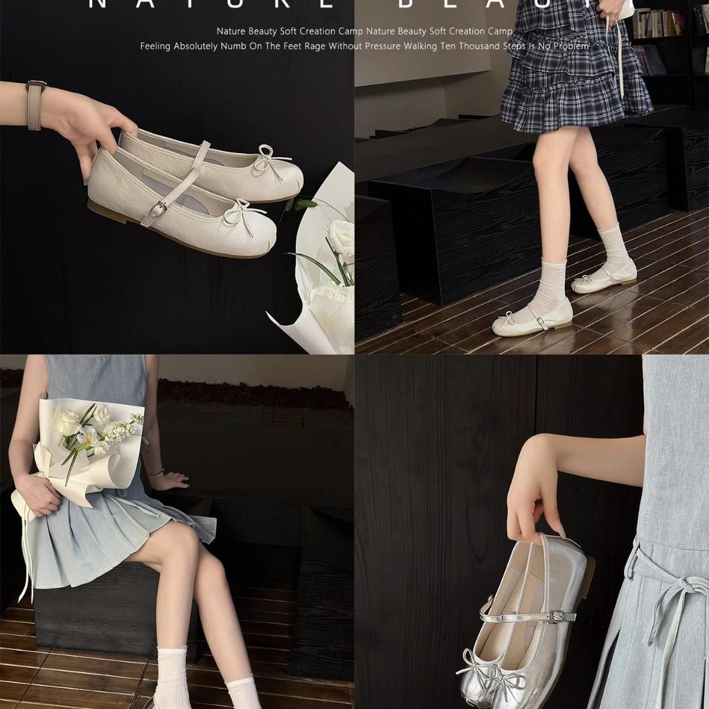 Gentle French Mary Jane Shoes Women's 2025 Summer Comfortable Inner Height Increase Bow Word with Casual Ballet Style Shoes