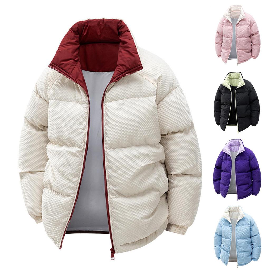 Men's Stand Collar Solid Color Jacket Plus Velvet Thickened Couple Casual Comfortable Cotton Jacket