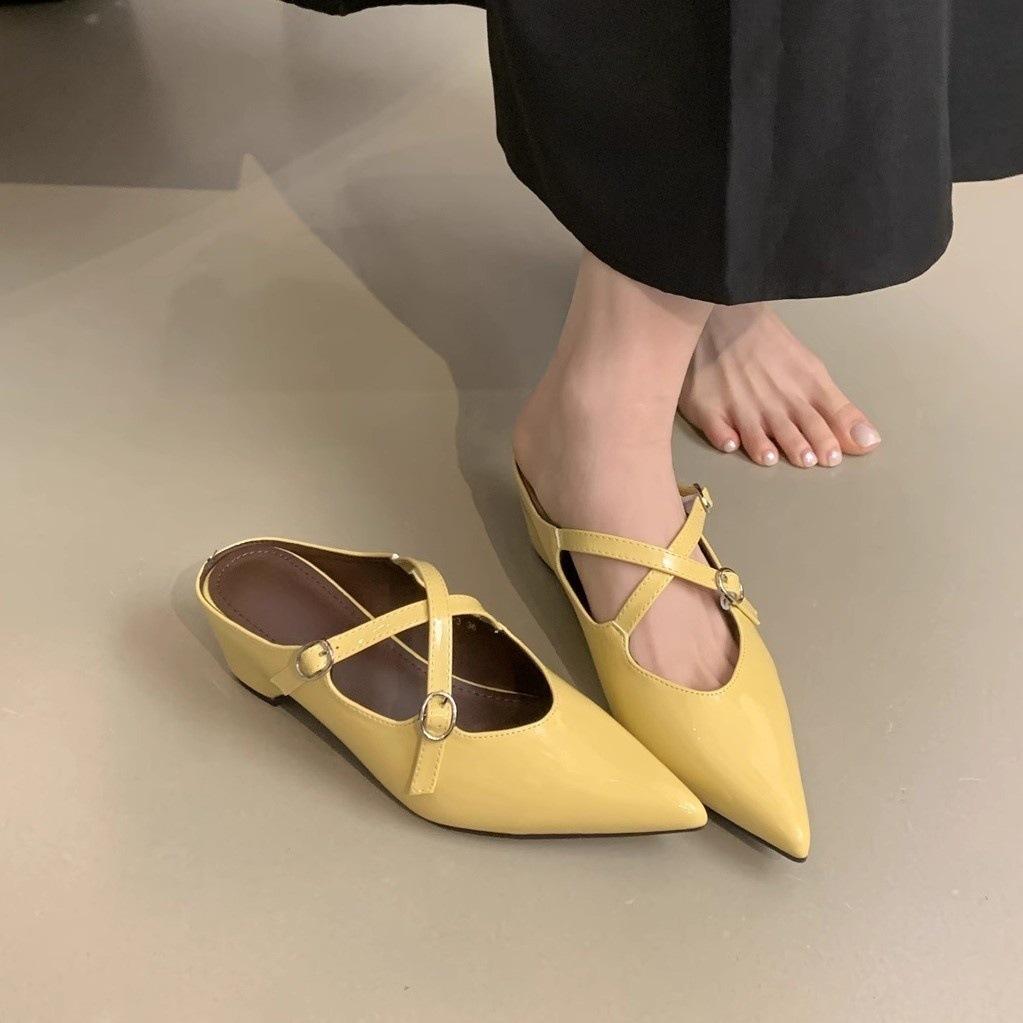 French style with skirt half slippers women's outer wear 2025 spring and summer bag head pointed head shallow mouth soft bottom inner height increase