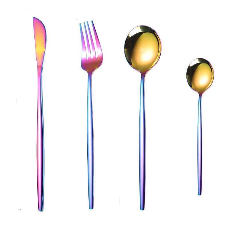 Portugal Gold Stainless Steel Cutlery Set: Four-Piece Knife, Fork, and Spoon Set for Steaks.