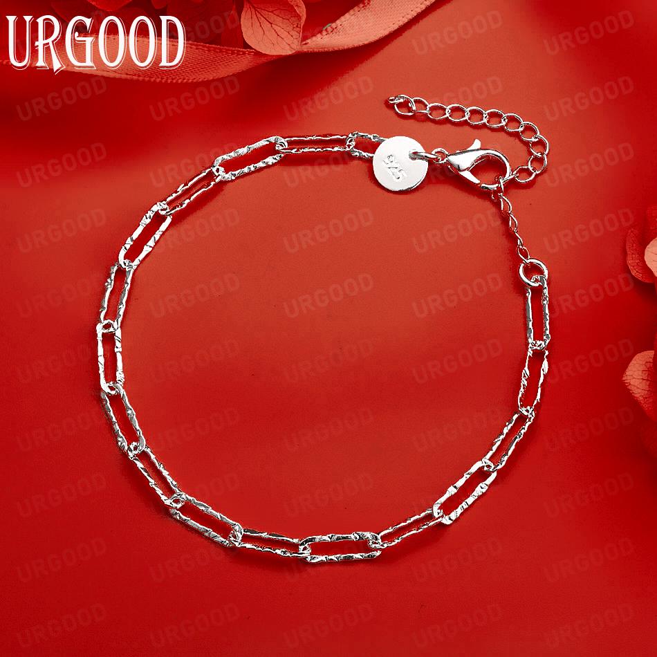 925 Sterling Silver Brooch Side Chain Simple Bracelet Gift Jewelry 20CM