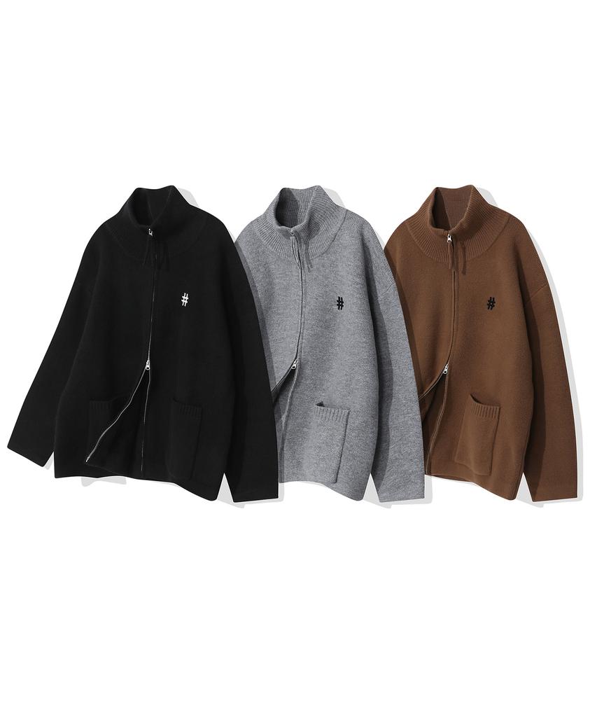 BEENTRILL Essential Turtleneck Two-Way Knit Zip-Up (Black)