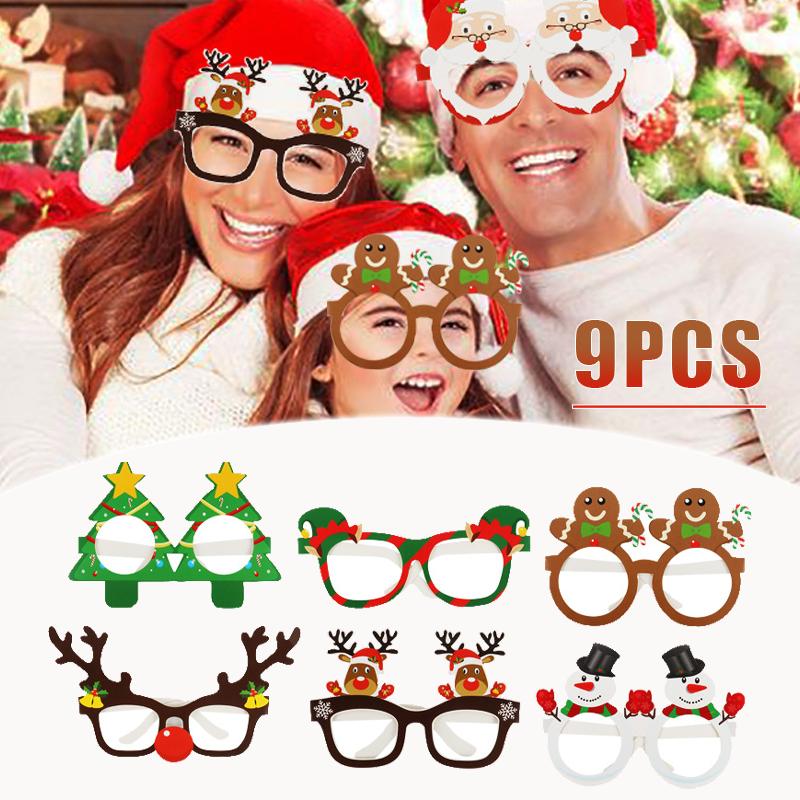 9PCS Christmas 3D Paper Glasses Set Santa Claus Snowman Kids Gift Party Photo Prop Decor Surprise