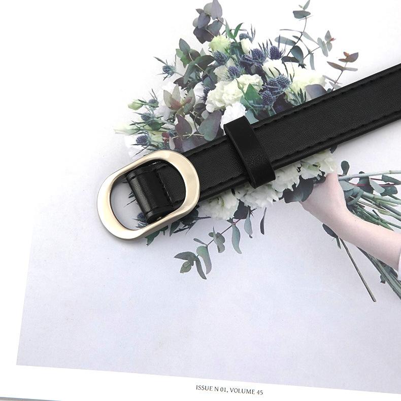Round Buckle Square Buckle No Holes No Punching Women S Belt Jeans Belt Summer Imitation Leather Small Belt