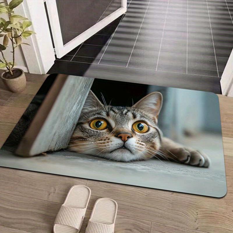 1 x Anti-Ermüdungs-Küchenteppich, verspielter Katzen-Designdruck, wasserdicht, rutschfest, dick gepolstert, Küchenmatte, strapazierfähig, bequeme Stehmatte für die Küche