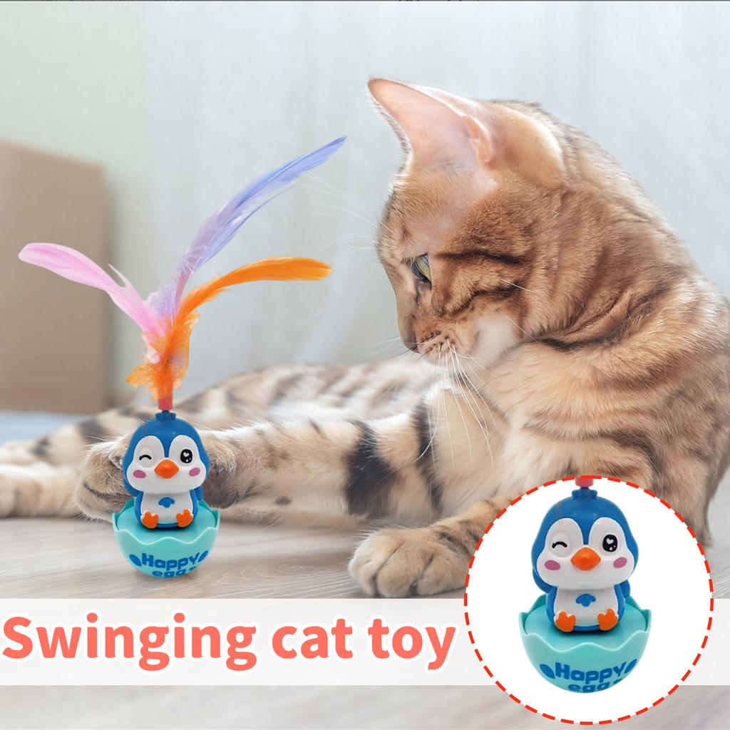 Tumbler Toy With Feathers - Interactive Wobble Teaser For Cats, Fun Pet Play & Stress Relief Toy