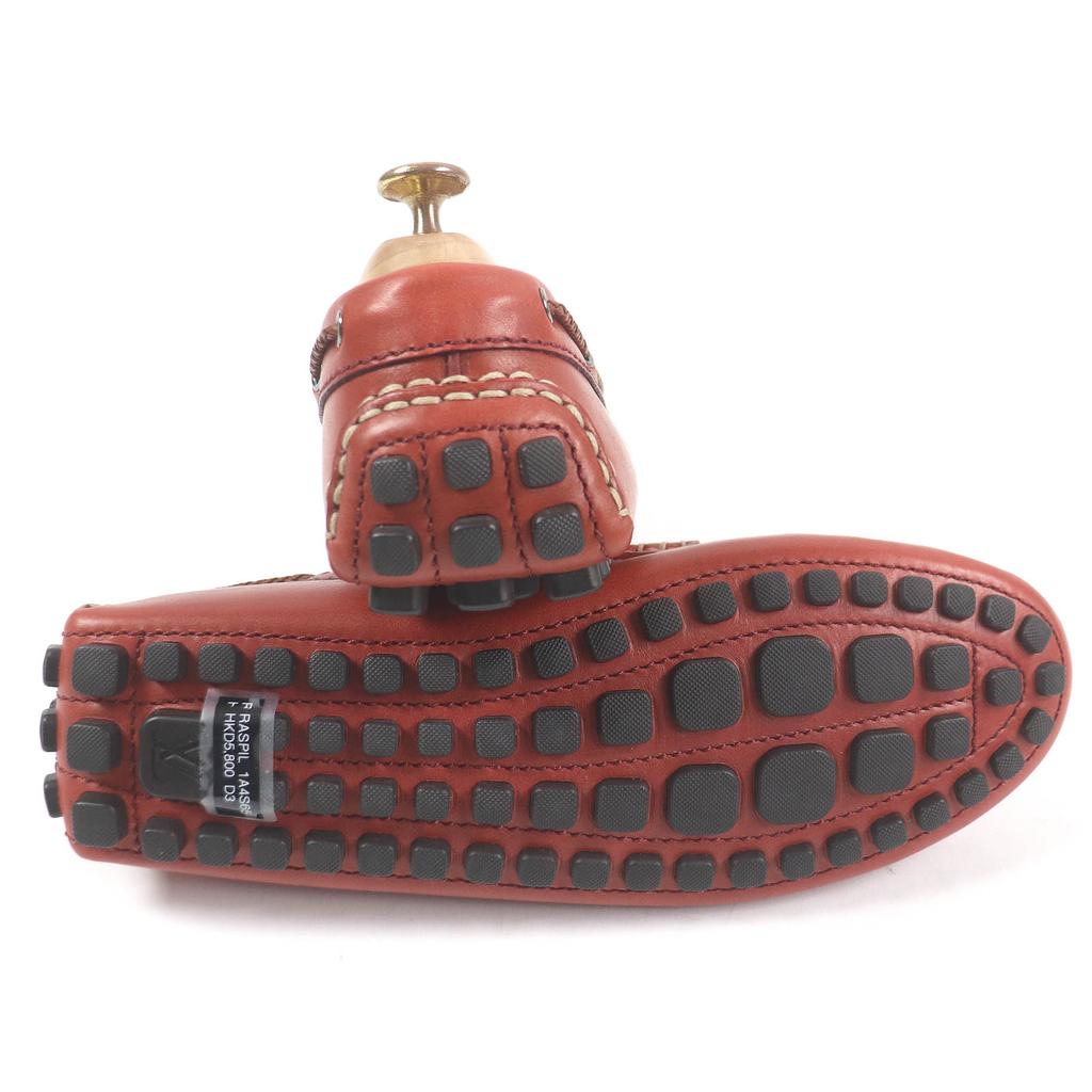 Excellent LOUIS VUITTON Driving shoes LV logo metal loafers Red series 6.5 Used