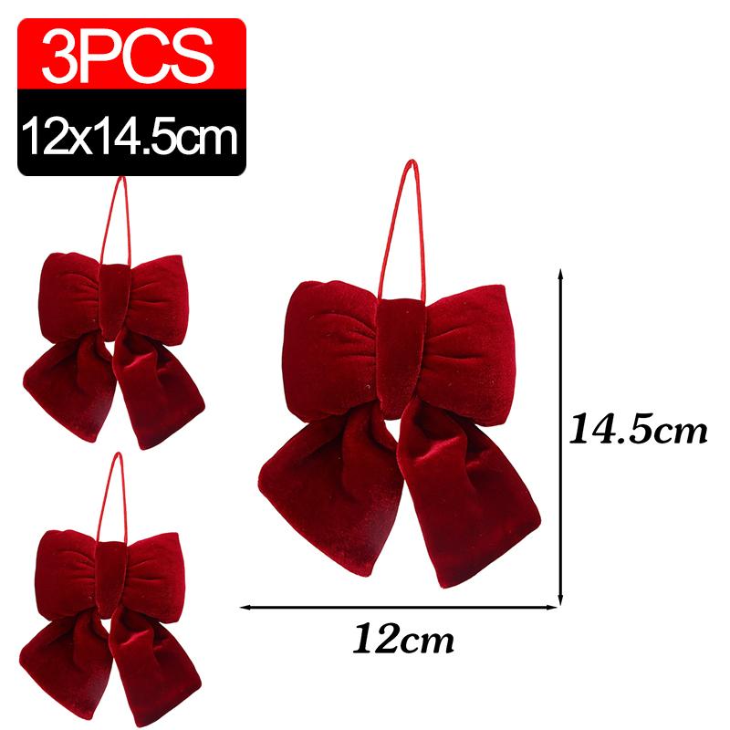 3/1PCS Large Red Velvet Christmas Bow Ornaments Xmas Tree Bowknot Hanging Pendant for Holiday New Year Party Gifts Decoration