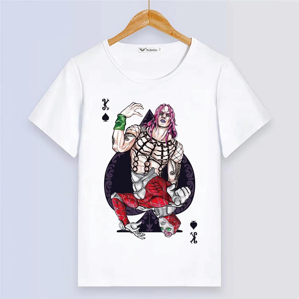 Anime JoJos Bizarre Adventure Summer Short Sleeve Cartoon Print White Modal Women And Men T-Shirt