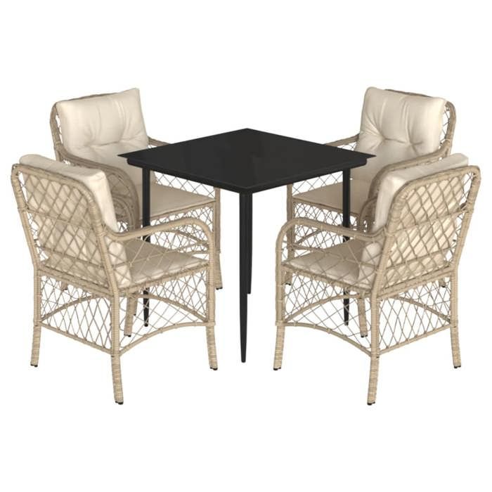VidaXL Ensemble à Manger de Jardin avec Coussins 5 pcs, Table et Chaises de Patio, Meubles d'Extérieur Terrasse, Moderne, 3212139