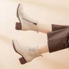 Genuine leather Spring and Autumn 2026 new mid heeled short boots retro round toe warm and comfortable women's shoes