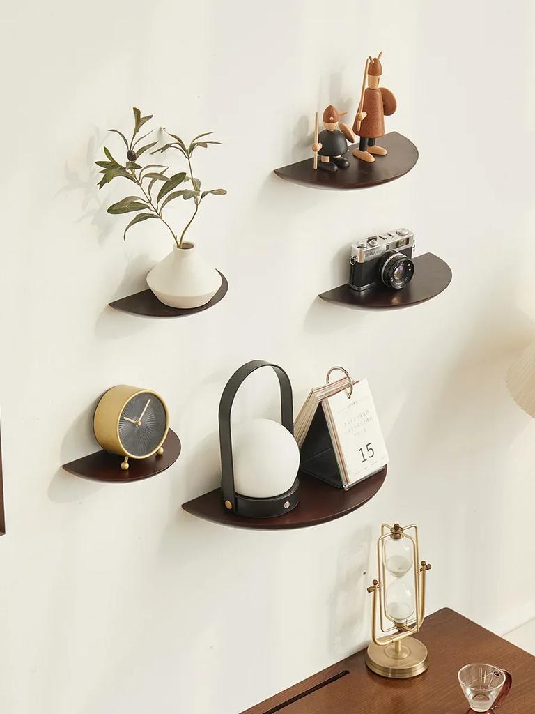Wooden Semicircle Wall Shelf Background Wall Hanging Projector Display Stand Storage Organization Suspension Home Decoration