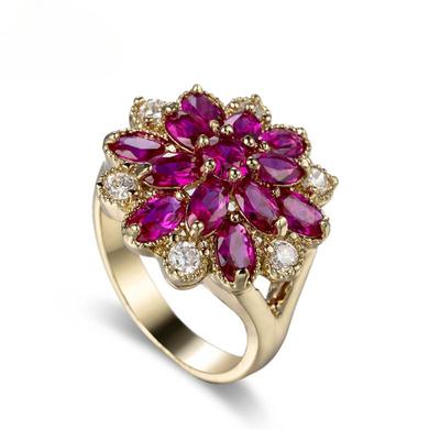 Red Corundum Zircon Flower Rings For Girl With Dazzling Red Stone Romantic Birthday Gift For Women Present Jewelry