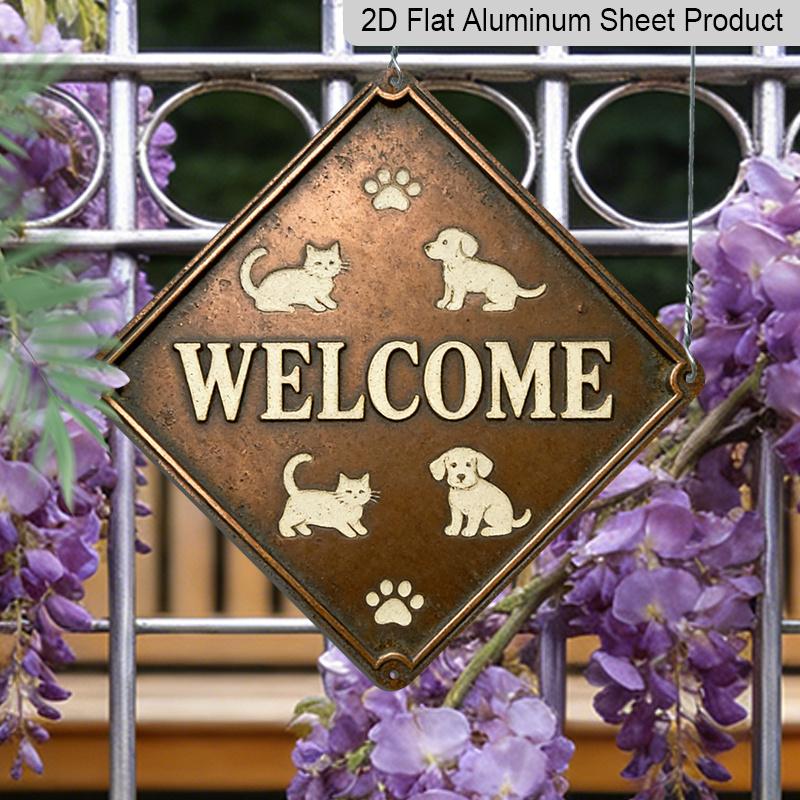 2D Flat, 1pc Vintage Dog Paw & Puppy Metal Wall Sign - Cute Puppies & Dog Paw Prints Aluminum Housewarming Gift Suitable for Front Door, Entryway