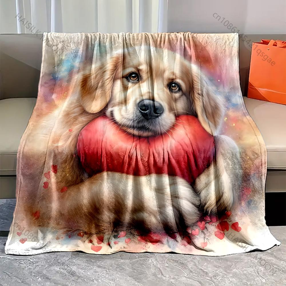 

Golden Retriever Holding Love Print Blanket Warm Soft Luxury Gift for Child Adults Suitable for Home Sofa Bed Travel Camping 75x90cm