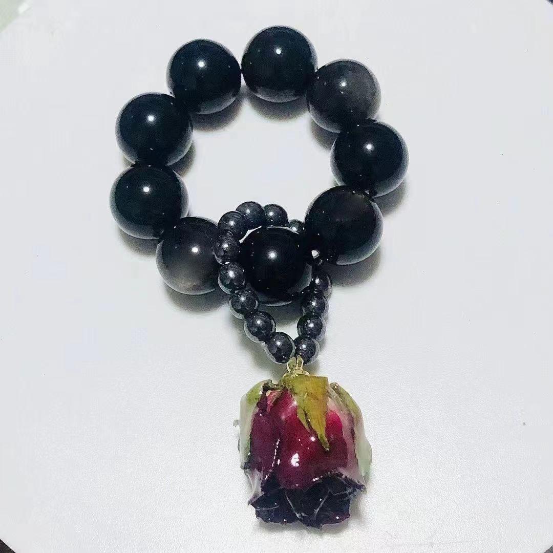 

JYL TS Bracelet Prayer Ancient Style Cultural Design Feng Shui Peace & Blessing 【Obsidian】Rose hand-twisted красновато-коричневый