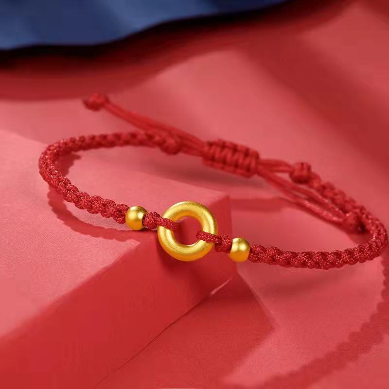 Gold-Plated Concentric Circle Dragon & Phoenix Couple Bracelet Necklace