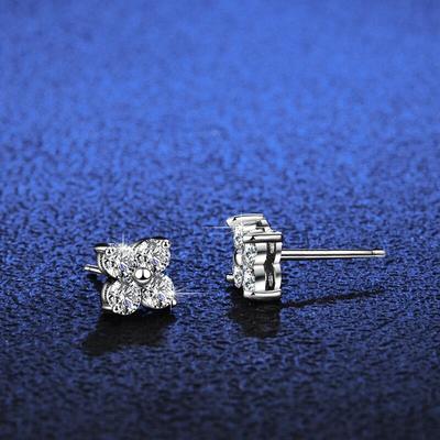 Real Moissanite Diamond Stud Earrings D Color Pure S925 Sterling Silver Clover Earrings Wedding Fine Jewelry for Women