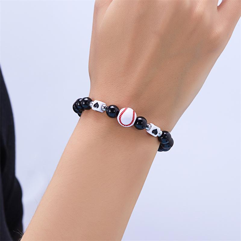 Schwarzes Perlen-Sportarmband für Damen Herren Basketball Fußball Volleyball Elastisches Seil Armbänder Party Freundschaft Schmuck Geschenke