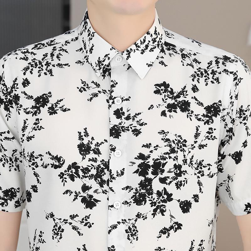 Winter Treasures Lei Professional Floral Print Business Casual Short Sleeve Shirt