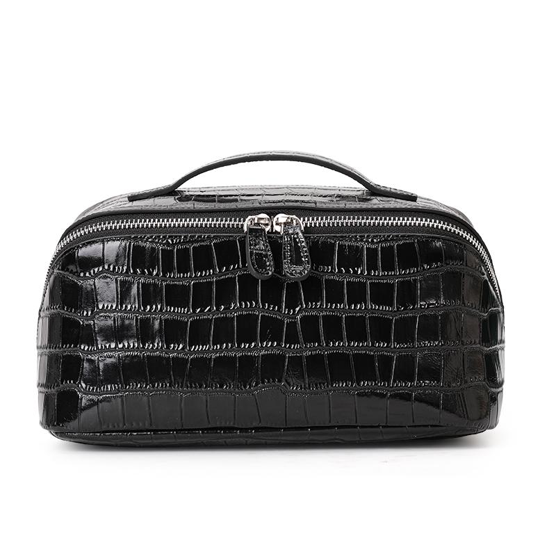 Aidanni Crocodile Pattern Genuine Leather Large-Capacity Handheld Cosmetic Bag, Storage Bag, Practical Handbag, Travel Toiletry
